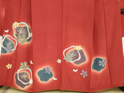 平和屋着物●豪華振袖　駒刺繍　舞梅文　暈し染め　金彩　正絹　逸品　DABC2708ud