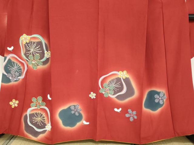 平和屋着物●豪華振袖　駒刺繍　舞梅文　暈し染め　金彩　正絹　逸品　DABC2708ud