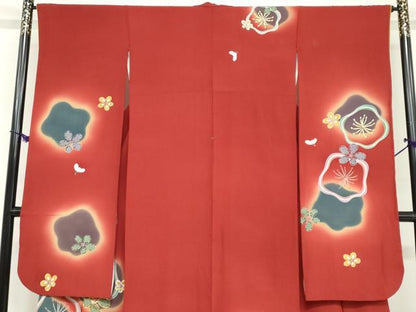 平和屋着物●豪華振袖　駒刺繍　舞梅文　暈し染め　金彩　正絹　逸品　DABC2708ud