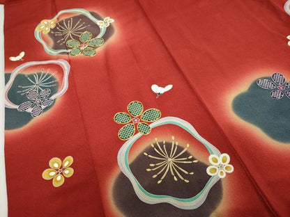 平和屋着物●豪華振袖　駒刺繍　舞梅文　暈し染め　金彩　正絹　逸品　DABC2708ud