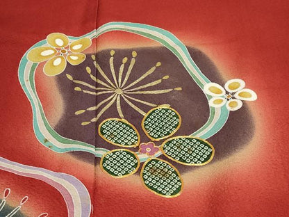 平和屋着物●豪華振袖　駒刺繍　舞梅文　暈し染め　金彩　正絹　逸品　DABC2708ud