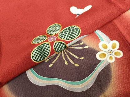 平和屋着物●豪華振袖　駒刺繍　舞梅文　暈し染め　金彩　正絹　逸品　DABC2708ud