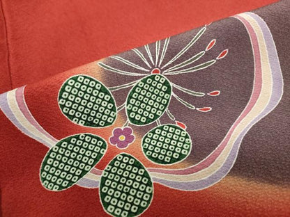 平和屋着物●豪華振袖　駒刺繍　舞梅文　暈し染め　金彩　正絹　逸品　DABC2708ud