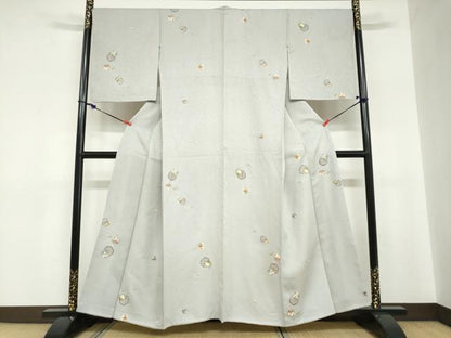 平和屋着物●上質な小紋　雪輪鹿の子草花文　金彩　正絹　逸品　DABC2714ud