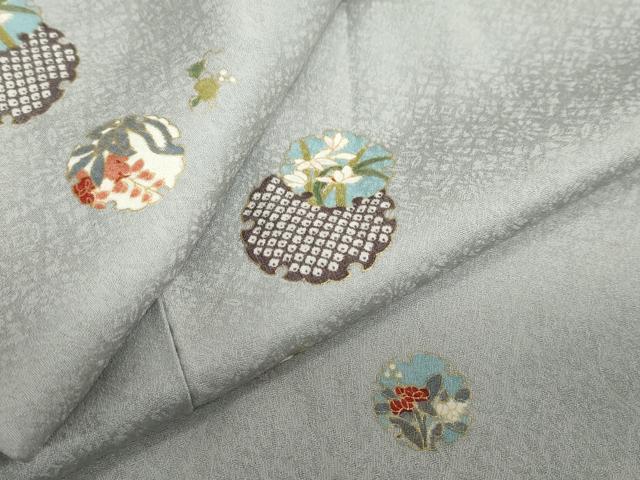 平和屋着物●上質な小紋　雪輪鹿の子草花文　金彩　正絹　逸品　DABC2714ud