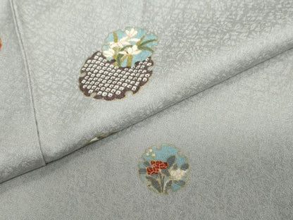 平和屋着物●上質な小紋　雪輪鹿の子草花文　金彩　正絹　逸品　DABC2714ud