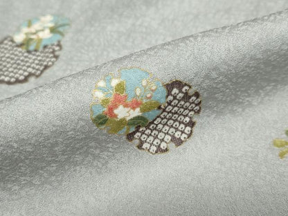 平和屋着物●上質な小紋　雪輪鹿の子草花文　金彩　正絹　逸品　DABC2714ud