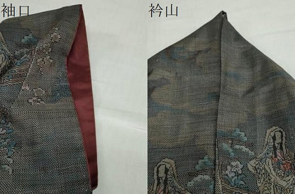 平和屋着物●本場大島紬　9マルキ　雲取り女人草花文　正絹　逸品　DABC2716ud