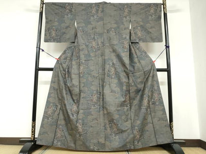 平和屋着物●本場大島紬　9マルキ　雲取り女人草花文　正絹　逸品　DABC2716ud
