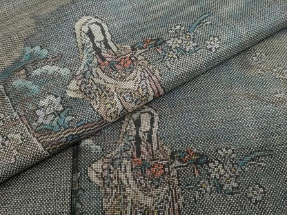 平和屋着物●本場大島紬　9マルキ　雲取り女人草花文　正絹　逸品　DABC2716ud