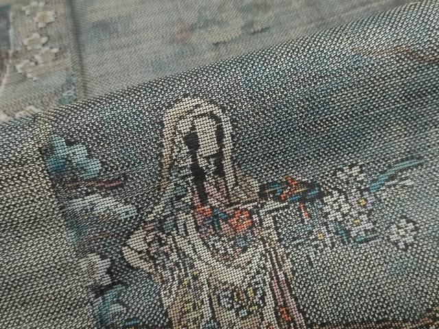 平和屋着物●本場大島紬　9マルキ　雲取り女人草花文　正絹　逸品　DABC2716ud