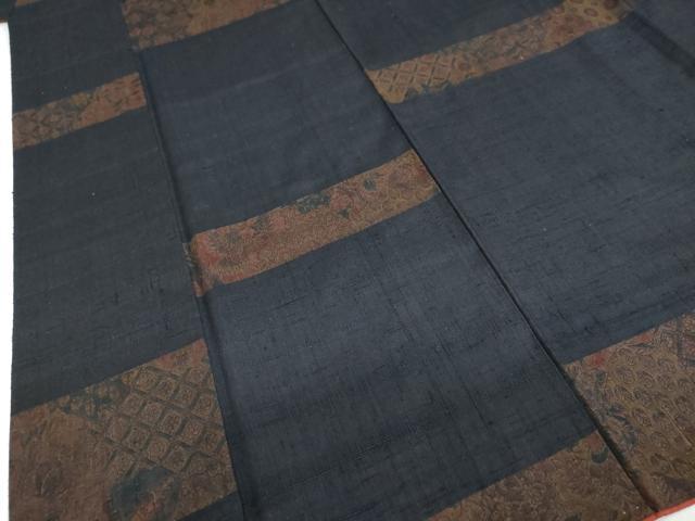平和屋着物●上質な小紋　紬地　更紗横段草花文　正絹　逸品　DABC2720ud