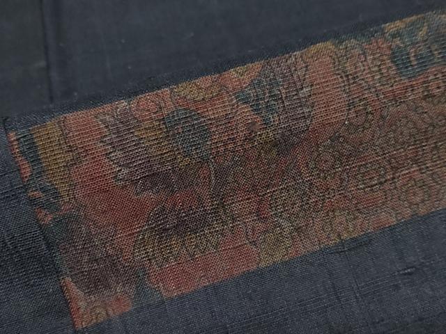平和屋着物●上質な小紋　紬地　更紗横段草花文　正絹　逸品　DABC2720ud