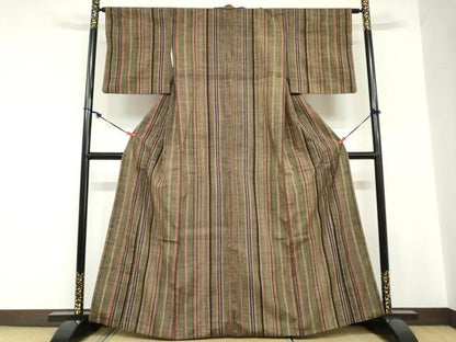 平和屋着物●上質な紬　変わり縞　正絹　逸品　DABC2724ud