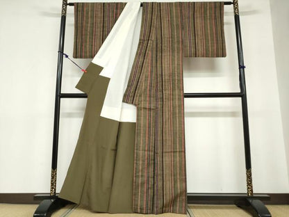 平和屋着物●上質な紬　変わり縞　正絹　逸品　DABC2724ud