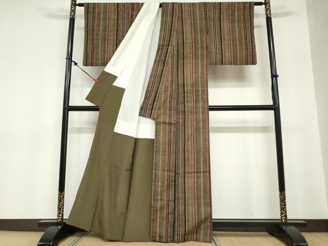 平和屋着物●上質な紬　変わり縞　正絹　逸品　DABC2724ud