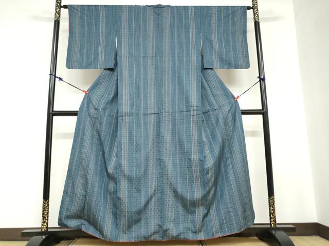 平和屋着物●上質な紬　花織　変わり縞　正絹　逸品　DABC2727ud