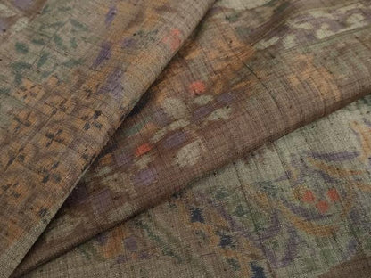 平和屋着物●小千谷紬　横段草花文　正絹　逸品　DABC2728ud