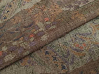 平和屋着物●小千谷紬　横段草花文　正絹　逸品　DABC2728ud