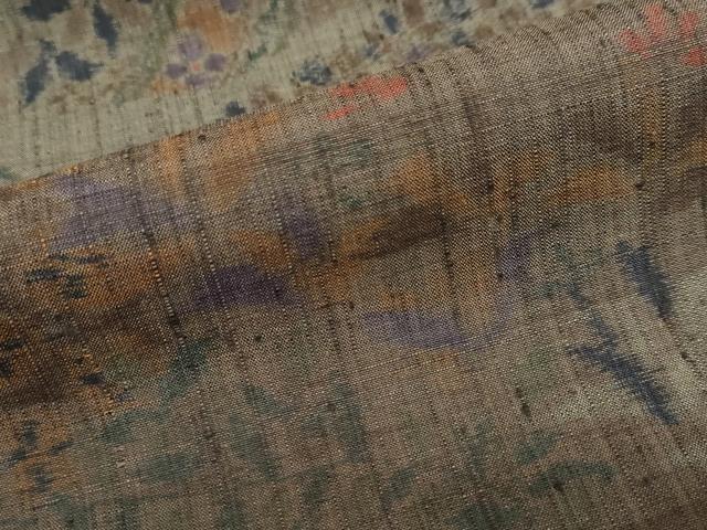 平和屋着物●小千谷紬　横段草花文　正絹　逸品　DABC2728ud