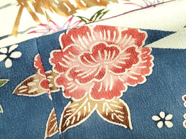平和屋着物●訪問着　型染め　流水風景草花文　正絹　逸品　DABC2730ud