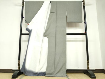平和屋着物●上質なお召　色無地　山鳩色　正絹　逸品　DABC2731ud