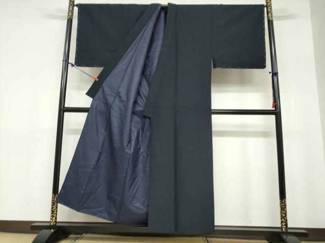 平和屋着物●男性　紬　黒緑色　正絹　逸品　DABC2732ud