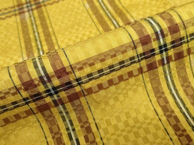 平和屋着物●山下八百子　本場黄八丈　市松綾織　正絹　逸品　DABC2733ud