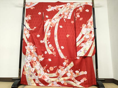 平和屋着物●豪華振袖　駒刺繍　熨斗草花文　金彩　正絹　逸品　DABC2738ud
