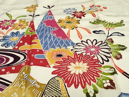 平和屋着物●豪華振袖　紅型　流水風景草花文　正絹　逸品　DABC2740ud