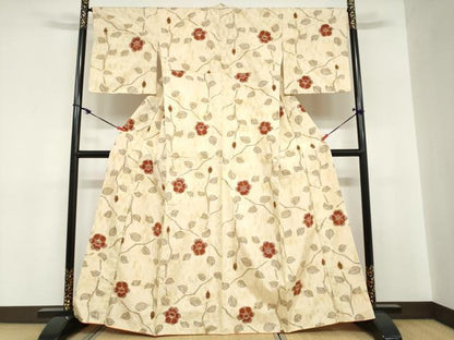 平和屋着物●上質な紬　枝花文　正絹　逸品　DABC2743ud