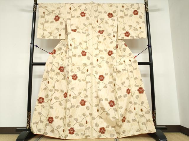 平和屋着物●上質な紬　枝花文　正絹　逸品　DABC2743ud