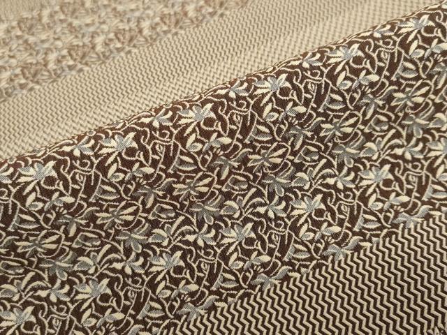 平和屋着物●上質なお召　横段草葉文　正絹　逸品　未使用　DABC2745ud