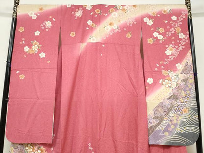 平和屋着物●豪華振袖　駒刺繍　吉祥草花文　暈し染め　金彩　銀通し地　正絹　逸品　DABC2747ud