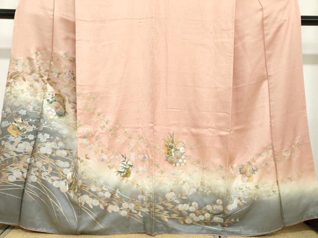 平和屋着物●訪問着　色紙草花文　暈し染め　金銀彩　正絹　逸品　DABC2753ud