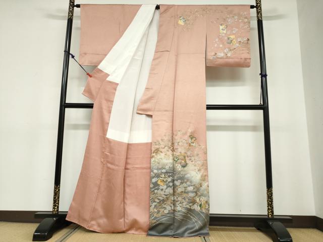 平和屋着物●訪問着　色紙草花文　暈し染め　金銀彩　正絹　逸品　DABC2753ud
