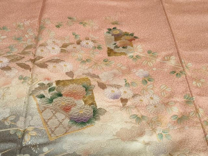 平和屋着物●訪問着　色紙草花文　暈し染め　金銀彩　正絹　逸品　DABC2753ud