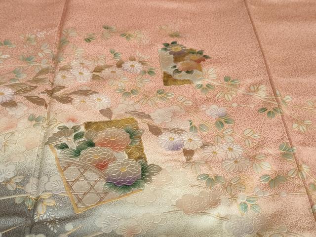 平和屋着物●訪問着　色紙草花文　暈し染め　金銀彩　正絹　逸品　DABC2753ud