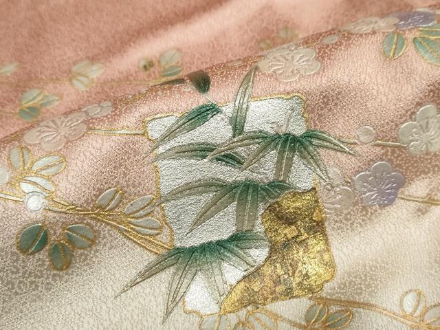 平和屋着物●訪問着　色紙草花文　暈し染め　金銀彩　正絹　逸品　DABC2753ud