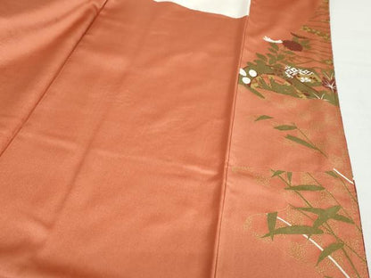 平和屋着物●訪問着　駒刺繍　貝桶飛鶴草花文　金彩　正絹　逸品　DABC2754ud