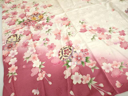 平和屋着物●豪華振袖　駒刺繍　手毬枝垂れ桜文　金彩　正絹　逸品　DABC2755ud