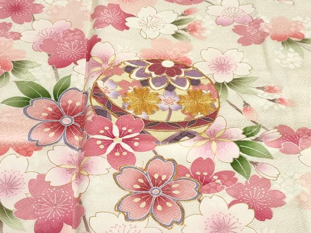 平和屋着物●豪華振袖　駒刺繍　手毬枝垂れ桜文　金彩　正絹　逸品　DABC2755ud 平和屋着物○豪華振袖 駒刺繍 手毬枝垂れ桜文 金彩 正絹 逸品