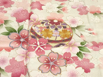 平和屋着物●豪華振袖　駒刺繍　手毬枝垂れ桜文　金彩　正絹　逸品　DABC2755ud