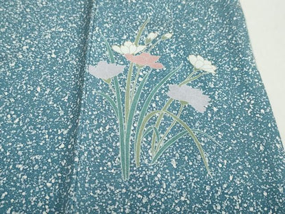 平和屋着物●訪問着　駒刺繍　地紙流水草花文　たたき染め　金銀彩　正絹　逸品　DABC2759ud