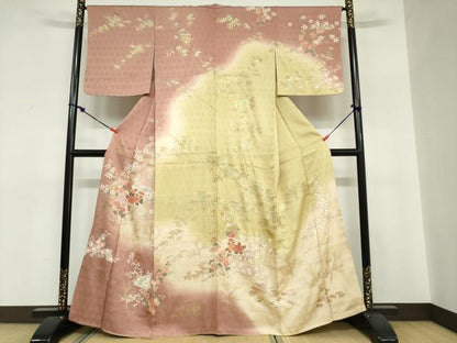 平和屋着物●訪問着　扇面草花文　暈し染め　金彩　正絹　逸品　DABC2760ud