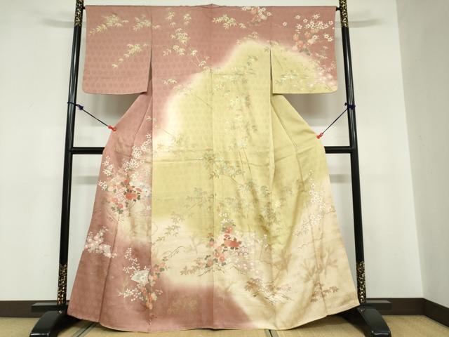 平和屋着物●訪問着　扇面草花文　暈し染め　金彩　正絹　逸品　DABC2760ud