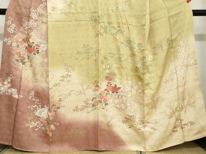 平和屋着物●訪問着　扇面草花文　暈し染め　金彩　正絹　逸品　DABC2760ud