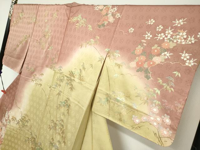 平和屋着物●訪問着　扇面草花文　暈し染め　金彩　正絹　逸品　DABC2760ud