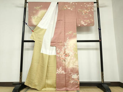 平和屋着物●訪問着　扇面草花文　暈し染め　金彩　正絹　逸品　DABC2760ud