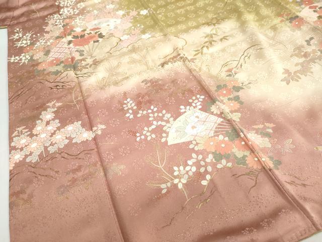 平和屋着物●訪問着　扇面草花文　暈し染め　金彩　正絹　逸品　DABC2760ud